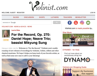 Función semanal "For the Record" de Violinist.com de "The Colburn Sessions"